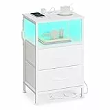 SONGMICS BELLAH Kollektion - Nachttisch mit Ladestation, Beistelltisch mit App-gesteuerter, Einstellbarer LED-Beleuchtung, 1 offenes Fach, 2 Schubladen, wolkenweiß-schneeweiß LGS302WH03