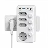 Doppelstecker für Steckdose, Mehrfachsteckdose mit USB C 20W, Steckdosenadapter 4fach Steckdosenleiste Überspannungsschutz einzeln Schaltbar, USB Mehrfachstecker für Küche Wohnzimmer, Weiß