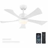 105 cm Deckenventilator mit Licht, Moderner Weißer Deckenventilator mit App-Fernbedienung, DC-Motor (leise), 3CCT dimmbare Beleuchtung mit Memoryfunktion, LED Deckenventilator für Schlafzimmer