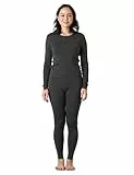 LAPASA Merino Wolle Thermounterwäsche Set Damen, Merinowolle extra warm Unterhemd Langarmshirt & Thermo Unterhosen Leggings (L91), Dunkelgrau meliert (Extra warm), M