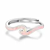 TRISHULA Wave Ring 925 Sterlingsilber Damen Ozean Wellen Ring Verstellbarer Rosa Opalring für Frauen und Männer Ozean Schmuck Weihnachts Geschenke