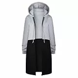 Sweatjacke Damen Lang Reißverschluss Langpullover Softshelljacke Damen Schwarz Oberteile Loose Übergangsjacke Kapuzenpullover Hoodie Damen Schwarz Hoody Sweatjacke Damen Oversize（2-Light Gray，XL）