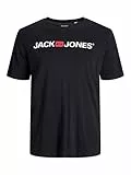 JACK & JONES Herren Designer Rundhals T-Shirt JJECORP Logo Übergrößen Kurzarm Jersey Plus +Size Shirt, Farben:Schwarz, Größe:XXL