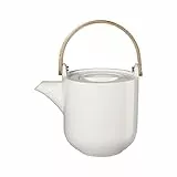ASA Coppa White Yuki Teekanne mit Holzgriff aus Porzellan in der Farbe Weiß 0,6L, Maße: 14,5cm x 10,7cm x 12cm, 19371017