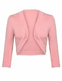 Gyabnw Bolero Damen 3/4 Ärmel Jacke Elegant Damen Cardigan Strickjacke Kurz Tops Jäckchen Oberteile A-Rosa,L