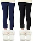 Domee Mädchen Thermo Leggings Gefütterte Hose Winter Warme Baumwolle 2er-Pack Schwarz Und Marineblau 146-152 (Herstellergröße 160)