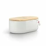 LARS NYSØM Brotkasten I Brotbox aus Metall für langanhaltende Frische I Brotdose mit hochwertigem Bambusdeckel verwendbar als Schneidebrett I 35x19,5x13,5cm (Pure White)