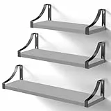 Pipishell 3 Stück Wandregal Holz und Metall, Wandregale zur Aufbewahrung, rustikaler Metalldraht, für Wohnzimmer, Schlafzimmer, Büro, Badezimmer oder Küche (Gray)
