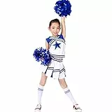 LOLANTA Mädchen Karneval Kostüm, Cheerleader kleid mit Pompoms und Socken, Mittelschule Cheerleading Uniform, Blau, 11-12 Jahre, 160