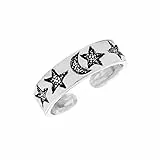 81stgeneration Zehenring aus Sterlingsilber mit Eingravierten Sonne, Mond und Sternen | Celestial Midi-fingerringe für den Kleinen Finger, Verstellbar, für Damen | 925 Silber Fußschmuck für Damen