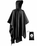 Opret Wasserdicht Regenponcho Damen Herren, Leicht Atmungsaktiv Regencape 3-in-1-Multifunktional Regenmantel Regenschutz Regen Poncho für Wandern und Camping-Schwarz