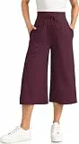 GITVIENAR Damen 3/4 Culotte Hose Freizeithose Outdoor Leichte Sporthose Lockere Traininghose Indoor Yogahose Weites Bein Elastischer Bund Tasche für Casual, Yoga, Fitness (Lila rot braun,XXL)