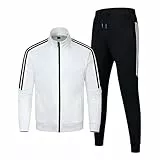 Clufar Trainingsanzug Herren Fussball Weiß Jogginganzug Herren mit Reißverschluss Tracksuit Teenager Polyester Sportswear Atmungsaktiv Männer Sportanzug Freizeitanzug Fitness Gym,M White
