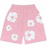 Kurze Hosen Herren Shorts Sommer Sportshorts Baumwolle Blumen Freizeit Hose Herren Kurz Laufhose Leicht Y2K Hip Hop Strandshorts mit Tasche