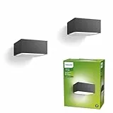 Philips Hedgehog Outdoor Wandleuchte (42 W), wetterfeste Außenleuchte für moderne Lichtakzente, E27 Leuchte ohne Leuchtmittel, anthrazit, Doppelpack