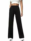 Totatuit Damen Jogginghose Baumwolle Freizeithose Lang offenem Boden Yogahose Sporthose Geradem Bein Hose mit Taschen Schwarz L