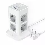 TESSAN 8 Fach Mehrfachsteckdose mit USB C, Verlängerungskabel 2M mit 4 USB und Steckdosenleiste Überspannungsschutz, 3600W Steckdosenturm mit Schalter, Steckdosenwürfel für Büro, Grau