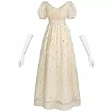 CR ROLECOS Regency Kleid Damen Empire-Taille 1800er Jane Austen Vintage Viktorianisches Kleid Tee-Party Ballkleid mit Handschuhen M