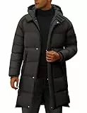 CMTOP Winterjacke Herren Warme Quilted Steppjacke Lang Hooded Einfarbig Wintermantel Winddicht Outdoor Jacken Metall Glänzende Casual Parka mit Reißverschluss(Dunkelgrau, XL)