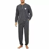 U2SKIIN Schlafanzug Herren Pyjama Set Langarm Schlafanzüge für Herren Schlafanzug Zweiteilige Pyjamas Nachtwäsche Loungewear (Schwarz Grau Mel., XL)