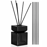 FOMIYES 1 Set Raumduft Glas Diffusor Flaschen schwarz leere Aroma Diffusor Flasche ohne Feuer Aromatherapie Flasche mit quadratischem Holzdeckel und Schilfrohr-Diffusor-Sticks (100 ml)
