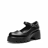 DREAM PAIRS Frauen Chunky Plattform Mary Janes Schuhe Schnalle Riemen Runde Zehe Wohnungen Seicht Mund Japanisch Süß Lolita Prinzessin Schuhe,Size 38,Schwarz-Pu,SDPU2346W-NEW-E