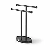 Umbra Palm Handtuchhalter für Waschtisch, freistehender Handtuchständer mit Zwei Armen aus Metall mit Schmuckablage ohne Bohren, Schwarz, Einheitsgrösse