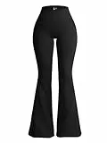 OQQ Damen Schlaghose hochtaillierte Yoga Leggings Dehnbare Glockenbund-Hosen mit weitem Bein Schwarz