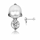 Damen-Ohrstecker,Ohrringe Hypoallergen,925 Silber Perlenohrringe,Cubic Zirkonia Ohrstecker,Perlen Ohrstecker,Nickelfreie Ohrringe für Damen, Mädchen und Kinder(Weißgold)