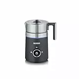 SEVERIN SPUMA 500 Induktions-Milchaufschäumer, Easy-Select-Drehregler, LED-Lichtring mit Statusanzeige, einfache Reinigung, Barista-Ausgusszotte, Edelstahl-gebürstet, schwarz, SM 3585