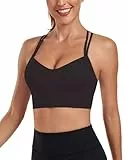 As Fariy Damen Cloud Longline Sport-BH U-Ausschnitt Spaghettiträger Trainings-BH Yoga Crop Tank Top (Schwarz,M)