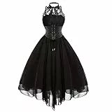 Damen Ärmelloses Gothic Spitzenkleid 80er Jahre Fasching Korsett Halfter Spitze Swing Cocktail