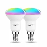 LVWIT WLAN Smart LED Lampe E14 Dimmbar, E14 4.9W Alexa Glühbirne Mehrfarbige RGB Lampe, Wifi LED Birne R50 Kompatibel mit Alexa Echo Google Home Smart Home, ohne Hub Benötig - 2 Pack