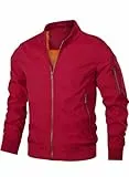 HOOD CREW Herren Bomberjacke Leichte Dünne Lässige Jacke Windbreaker Übergangsjacke mit Reißverschlusstaschen Rot M