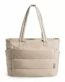 bagsmart Handtasche Damen Puffy Tote Bag Shopper Tasche, 20L Einkaufstasche Laptoptasche Schultertasche, Leichte Umhängetasche für Arbeit Reise Shopping Schule, Kamel