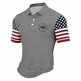 QJDFLL 2026 Polo Shirts Herren Poloshirt mit patriotischem Print bequemes lässiges Strickoberteil klassischer Passform für Urlaubsausflüge Alltag (Grey, XL)
