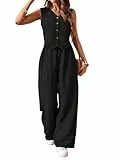 SweatyRocks Damen Zweiteiler Hosen Set Sommer Freizeitanzug mit Weste Bluse und Weite Hose Büro Casualanzug Urlaub Outfits Schwarz M