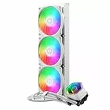 Cooler Master MasterLiquid 360 Core II Wasserkühlung – 360mm AIO Wasserkühlsystem (max. 280 W TDP), GR9-Doppelkammerpumpe, verbesserte ARGB-Gen-2-Lüfter, schnell montierbare AMD- und Intel-Kits – Weiß