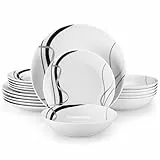 VEWEET FIONA 18-teiliges Geschirrset 6 Personen, Modernes Porzellan Geschirr Set, Tafelservice Kombiservice mit je 6 Speiseteller, Dessertteller und Suppenteller, Teller Set 6 personen
