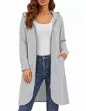 Zeagoo Langer Damen-Kapuzenpullover mit Reißverschluss, leicht, übergroß, Tunika, Sweatshirt, offene Vorderseite, Cardigan mit Taschen, A_Fleece-Stoff_Hellgrau, 3XL