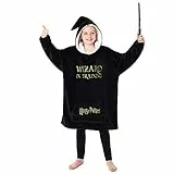 Harry Potter Kinder Hoodie Decke Kapuzenpullover Mädchen und Jungen - Flauschiger Deckenpullover aus Fleece mit Kängurutasche, offiziell lizenziert, warm & bequem - Schwarz