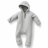 ALAVYA HOME® WALKOVERALL, Baby Wollwalk-Overalls aus Natur 100% Bio-Schurwolle Wollfleece mit Reißverschluss, Walk Woll-Anzug für Kleinkind und Baby - Pastel Grau 62/68