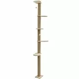 Kerbl Pet Kratzbaum Timber, Wandkratzbaum für Katzen, Kletterwand, Massivholz, Juteseil, Höhe 208 cm, 5 Plattformen