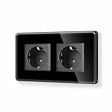 LIAONFOY Runde Schuko Doppel Steckdose Unterputz 2 Fach Wandsteckdose Schwarz mit Glasrahmen 16Amp 110-250V 157mm