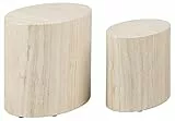 AC Design Furniture Rico Couchtisch in Beige Travertine Optik 2er Set, Platzsparende Ovale Beistelltische fürs Wohnzimmer, Moderne Satztische, B: 48 x H: 40 x T: 33 cm und B: 40 x H: 33x T: 24,5 cm