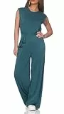 Vila Damen Jumpsuit Overall kurzarm mit Gürtel Sommer Einteiler mit weitem Bein VIModala O-Neck 14113633 Atlantic Deep L