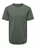 Herren O&S Rundhals T-Shirt Langes Einfarbiges Kurzarm Shirt Basic Shortsleeve aus Baumwolle ONSBENNE