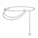 Bauchkette,Multilevel Bauchkette Silber Piratenkette Damen Metall Kettengürtel Verstellbar mit Kettendesign Mehrschichtige Taillenkette für Kleider & Jeans Hüftkette aus Legierung