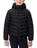 Adigau Jungen Steppjacke mit Kapuze Winddicht Puffer Winterjacke Langarm Weich Daunenjacke Leicht Gepolstertes Mantel Schwarz 7-8 Jahre
