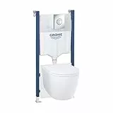GROHE Solido, 5-in-1 WC Set, 1,13m Bauhöhe (WC Komplettset inkl. Solido Vorwandelement, Start Keramik Wand-WC mit Sitz und Deckel, Betätigungsplatte, Wandwinkel, Schallschutzset), chrom, 103843SH00